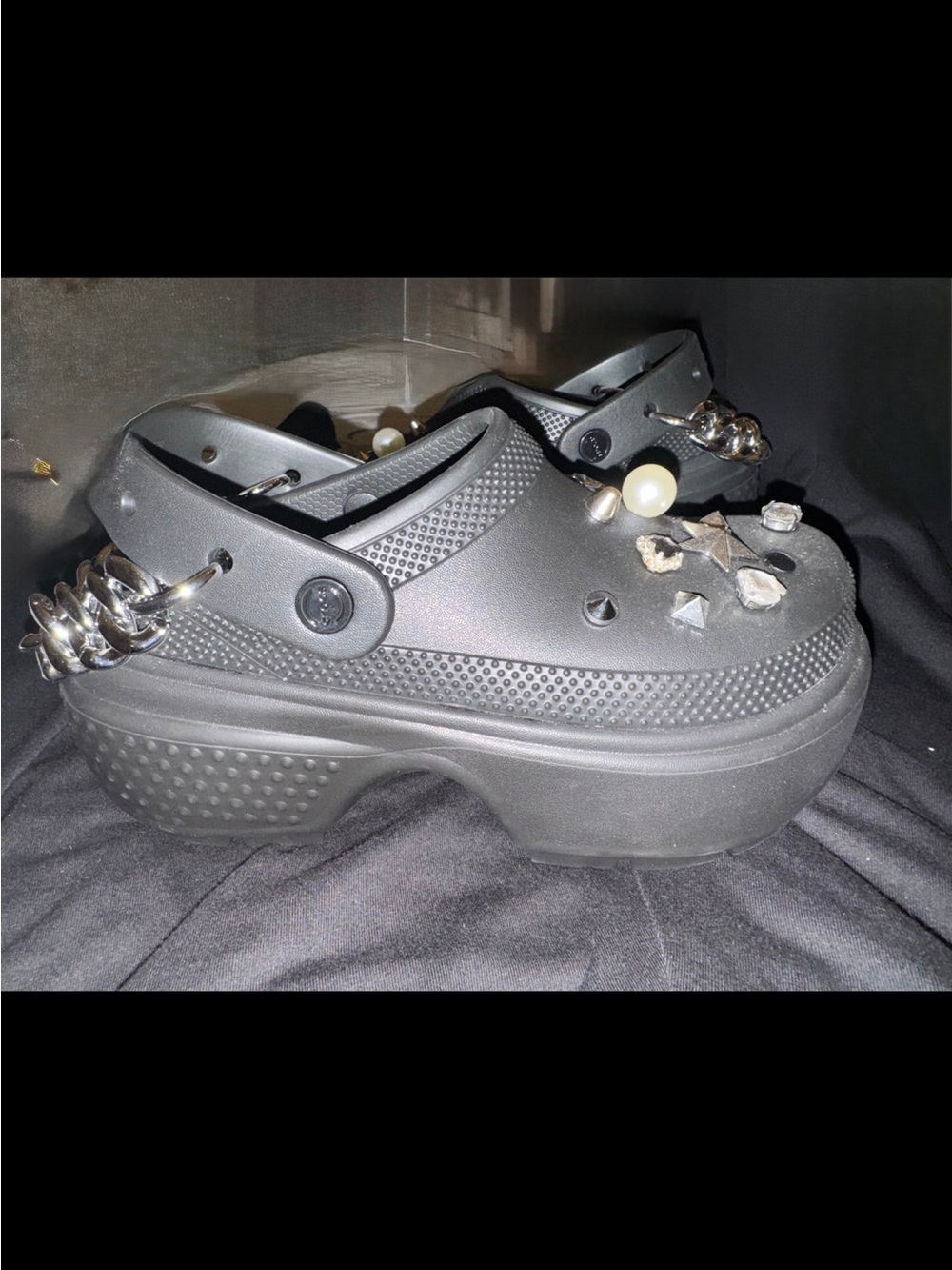 Custom Punk Goth Crocs Stomp Clog Black Platform - Size W8/M6